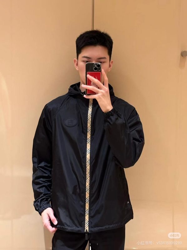 Burberry Checker-tape Nylon Zipped Hooded Jacket- Black