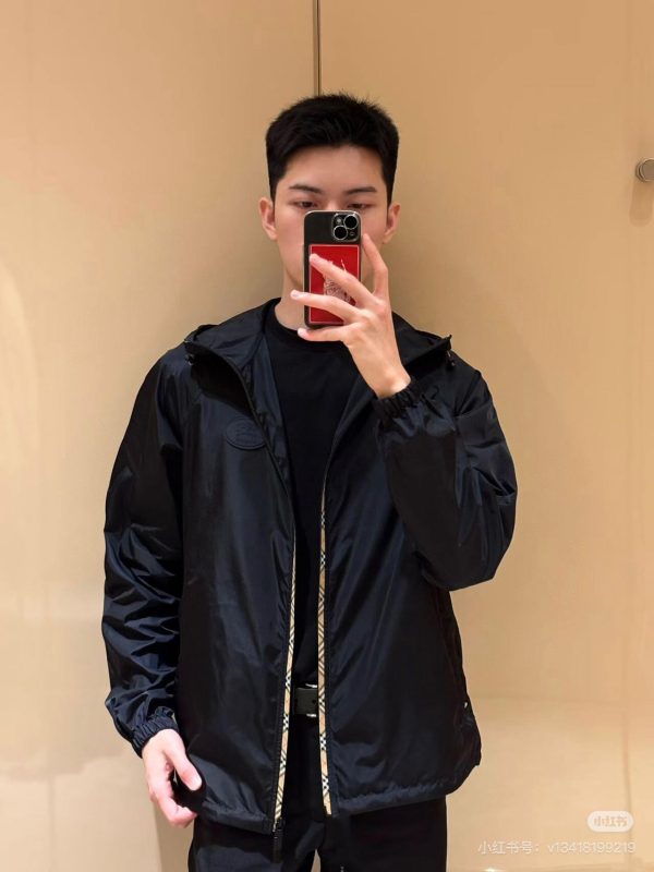 Burberry Checker-tape Nylon Zipped Hooded Jacket- Black