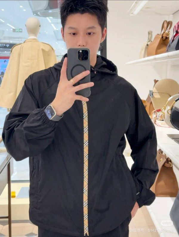 Burberry Checker-tape Nylon Zipped Hooded Jacket- Black