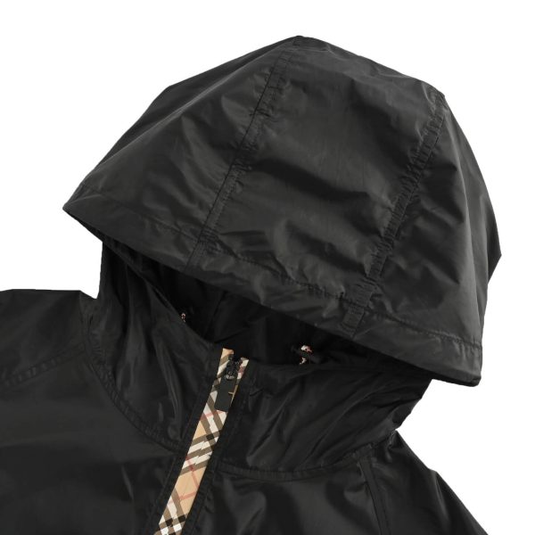 Burberry Checker-tape Nylon Zipped Hooded Jacket- Black