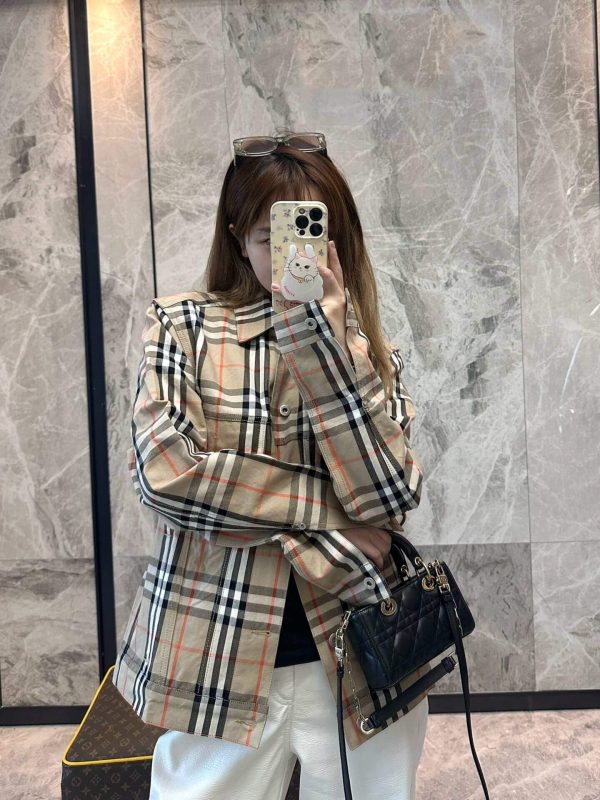 Burberry Plaid Overshirt Jacket- Beige