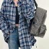 Celine Checked Cotton Loose Lumberjack Shirt- Navy Blue (1) Celine Checked Cotton Loose Lumberjack Shirt- Navy Blue