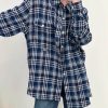 Celine Checked Cotton Loose Lumberjack Shirt- Navy Blue (2) Celine Checked Cotton Loose Lumberjack Shirt- Navy Blue