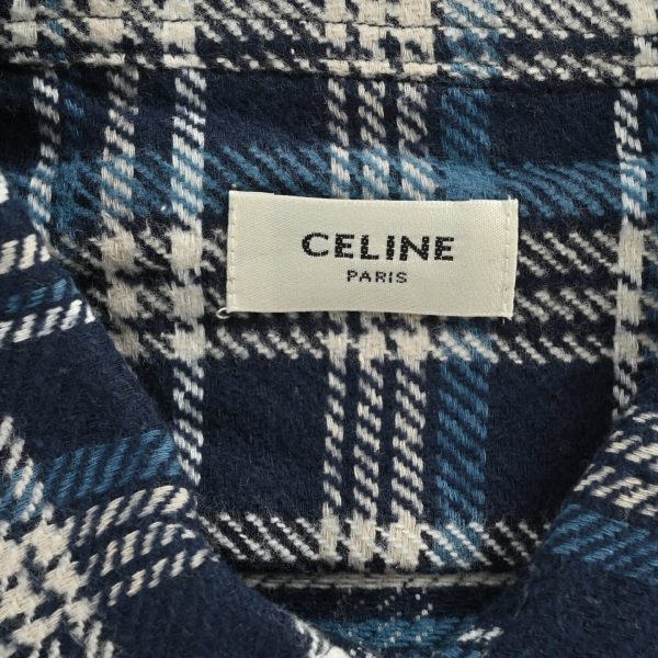 Celine Checked Cotton Loose Lumberjack Shirt- Navy Blue (5) Celine Checked Cotton Loose Lumberjack Shirt- Navy Blue