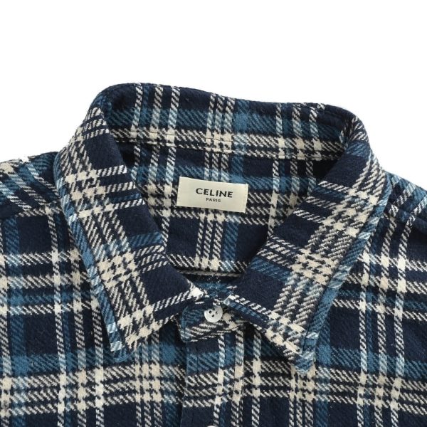 Celine Checked Cotton Loose Lumberjack Shirt- Navy Blue (7) Celine Checked Cotton Loose Lumberjack Shirt- Navy Blue