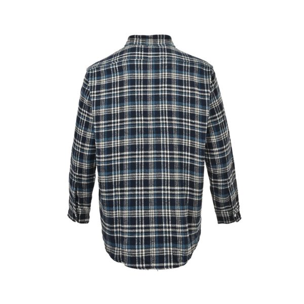 Celine Checked Cotton Loose Lumberjack Shirt- Navy Blue (8) Celine Checked Cotton Loose Lumberjack Shirt- Navy Blue