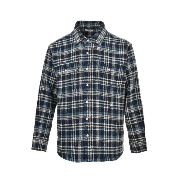 Celine Checked Cotton Loose Lumberjack Shirt- Navy Blue (9) Celine Checked Cotton Loose Lumberjack Shirt- Navy Blue