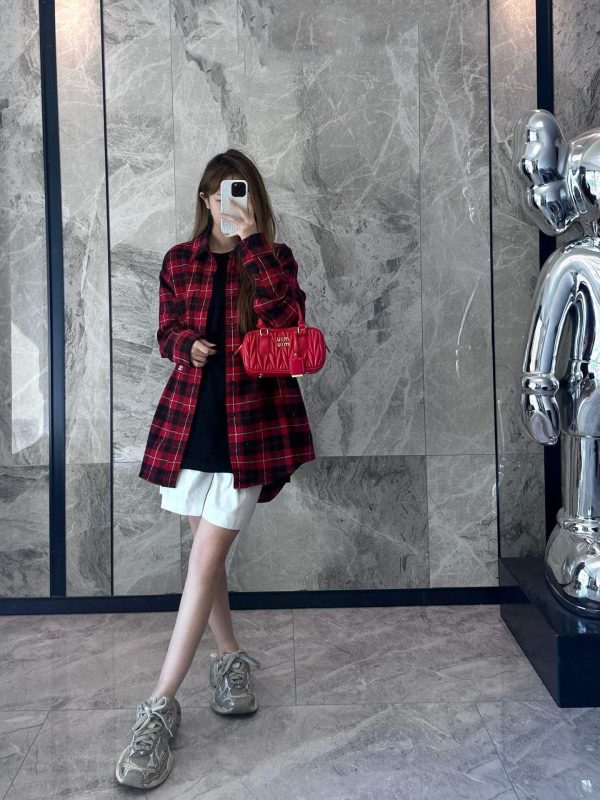 Celine Checked Cotton Loose Lumberjack Shirt- Red (2) Celine Checked Cotton Loose Lumberjack Shirt- Red