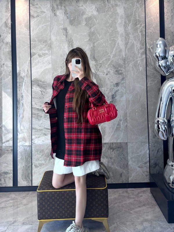 Celine Checked Cotton Loose Lumberjack Shirt- Red (4) Celine Checked Cotton Loose Lumberjack Shirt- Red