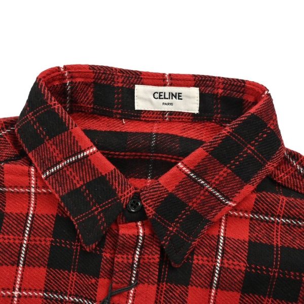Celine Checked Cotton Loose Lumberjack Shirt- Red (6) Celine Checked Cotton Loose Lumberjack Shirt- Red