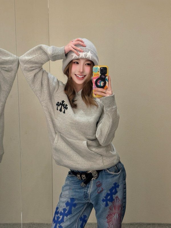 Chrome Hearts Y Not Cemetery Cross Hoodie- Gray