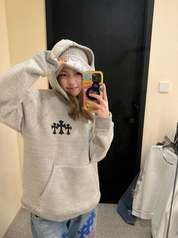 Chrome Hearts Y Not Cemetery Cross Hoodie- Gray