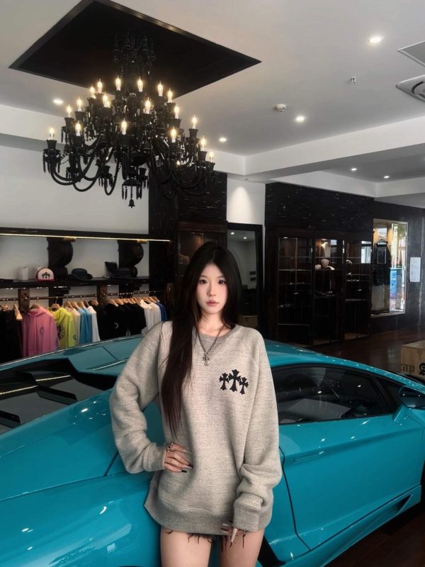 Chrome Hearts Y Not Cemetery Cross Sweatshirt- Gray (1) Chrome Hearts Y Not Cemetery Cross Sweatshirt- Gray