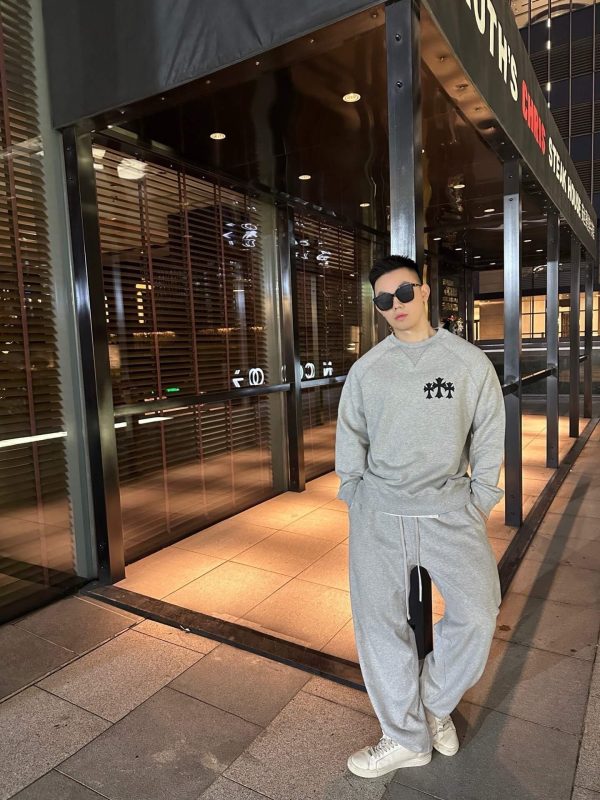 Chrome Hearts Y Not Cemetery Cross Sweatshirt- Gray (2) Chrome Hearts Y Not Cemetery Cross Sweatshirt- Gray