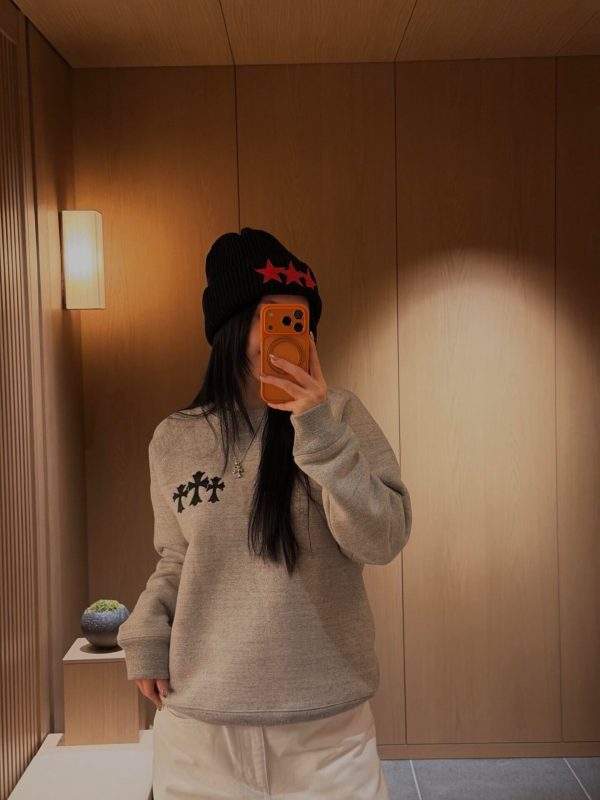 Chrome Hearts Y Not Cemetery Cross Sweatshirt- Gray (3) Chrome Hearts Y Not Cemetery Cross Sweatshirt- Gray