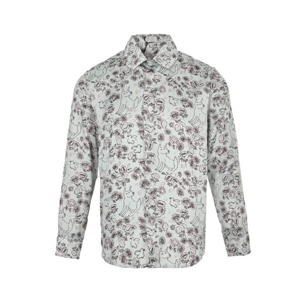 Dior Floral and Bird Print long-sleeved shirt- Light Blue