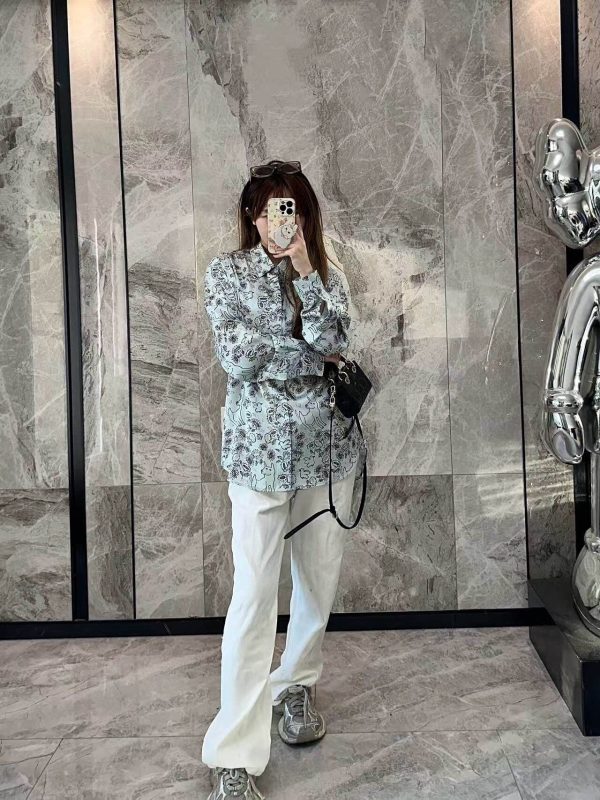 Dior Floral and Bird Print long-sleeved shirt- Light Blue