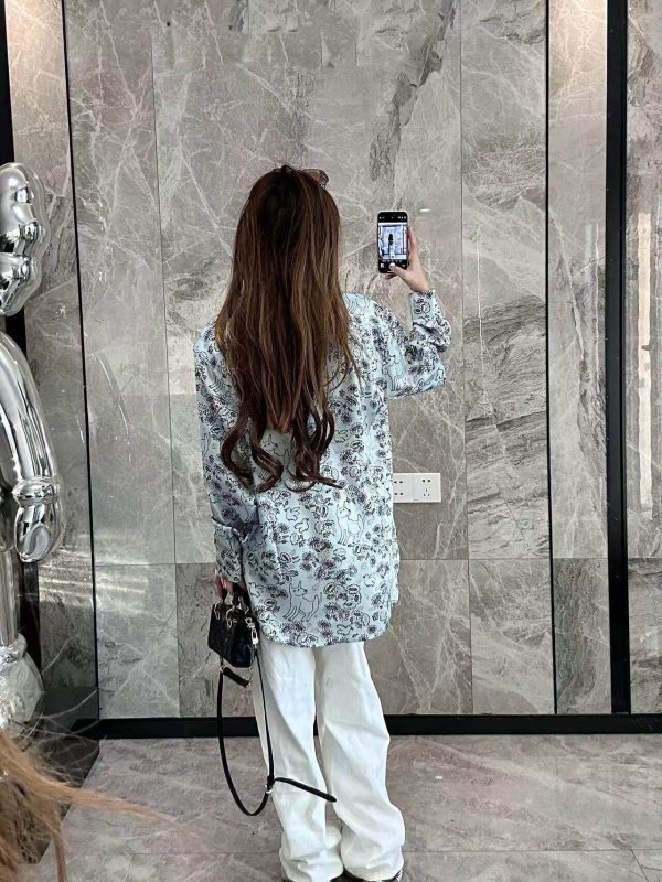 Dior Floral and Bird Print long-sleeved shirt- Light Blue