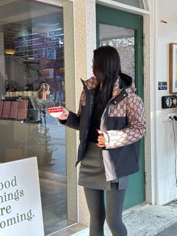 Gucci Double G Monogram Hooded Bomber Down Jacket- Black