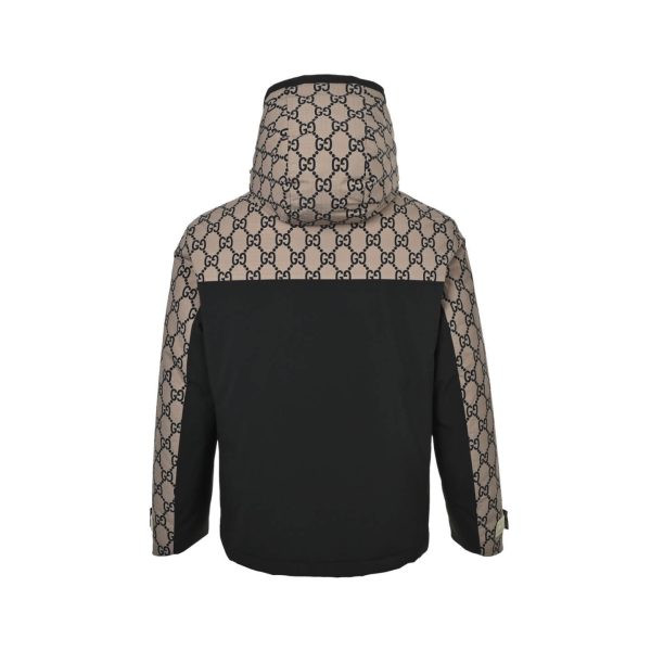 Gucci Double G Monogram Hooded Bomber Down Jacket- Black