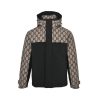 Gucci Double G Monogram Hooded Bomber Down Jacket- Black