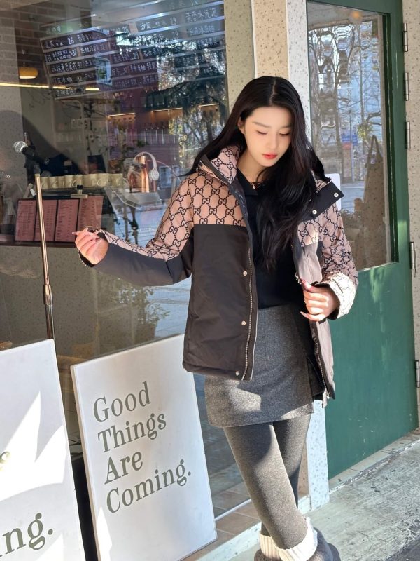 Gucci Double G Monogram Hooded Bomber Down Jacket- Black