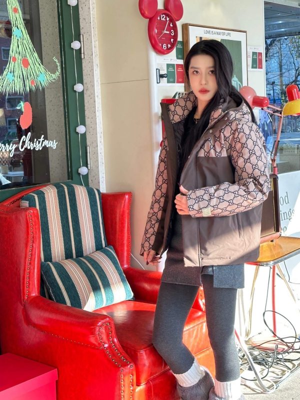 Gucci Double G Monogram Hooded Bomber Down Jacket- Dark Blue (1) Gucci Double G Monogram Hooded Bomber Down Jacket- Dark Blue