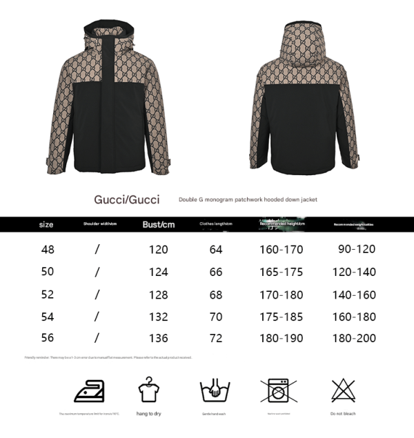 Gucci Double G Monogram Hooded Bomber Down Jacket- Black