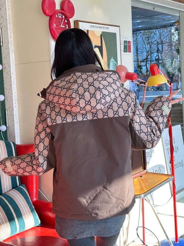 Gucci Double G Monogram Hooded Bomber Down Jacket- Dark Blue (2) Gucci Double G Monogram Hooded Bomber Down Jacket- Dark Blue