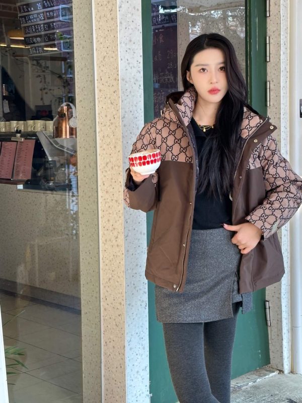 Gucci Double G Monogram Hooded Bomber Down Jacket- Dark Blue (4) Gucci Double G Monogram Hooded Bomber Down Jacket- Dark Blue