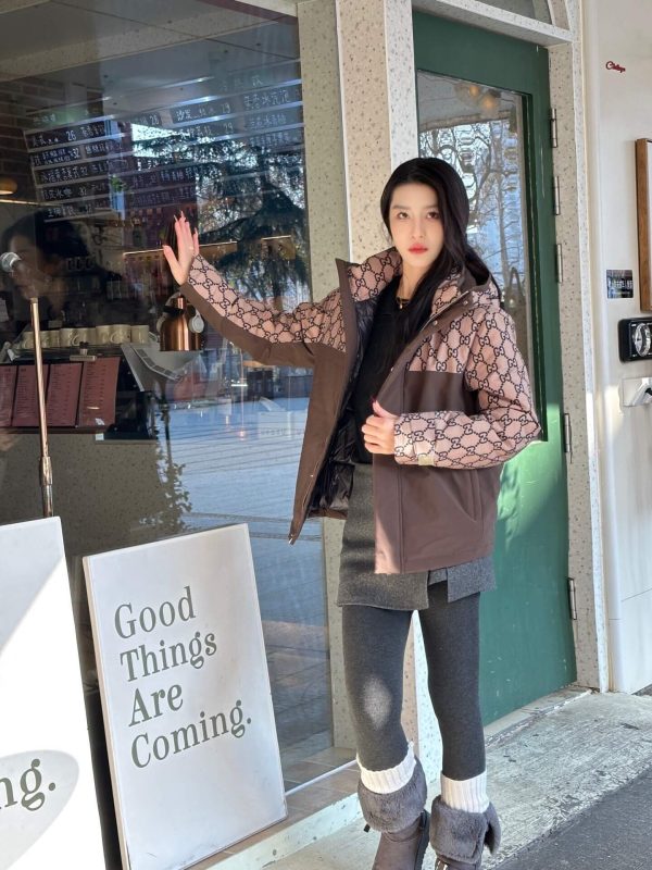 Gucci Double G Monogram Hooded Bomber Down Jacket- Dark Blue (5) Gucci Double G Monogram Hooded Bomber Down Jacket- Dark Blue