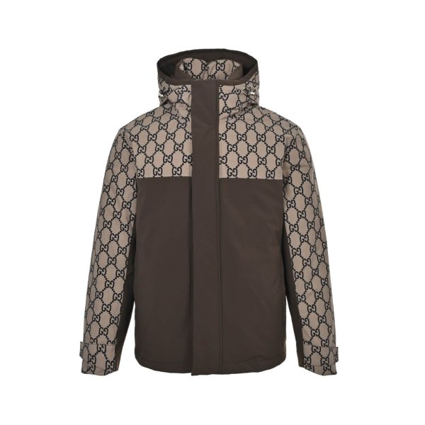 Gucci Double G Monogram Hooded Bomber Down Jacket- Dark Blue (6) Gucci Double G Monogram Hooded Bomber Down Jacket- Dark Blue