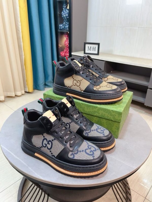 Gucci GG canvas and black leather high-top sneakers
