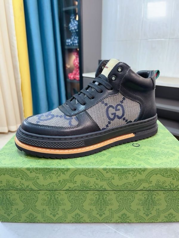 Gucci GG canvas and black leather high-top sneakers