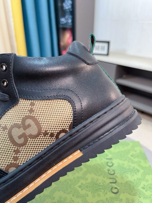 Gucci GG canvas and black leather high-top sneakers