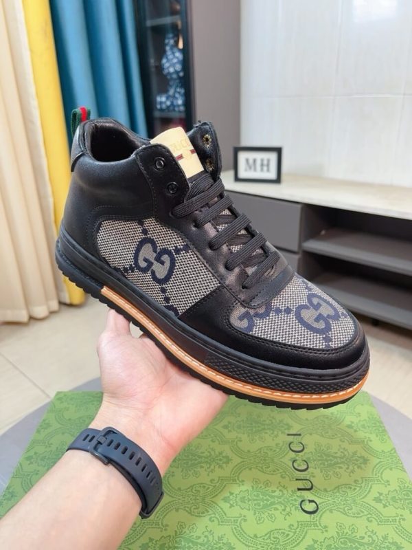 Gucci GG canvas and black leather high-top sneakers