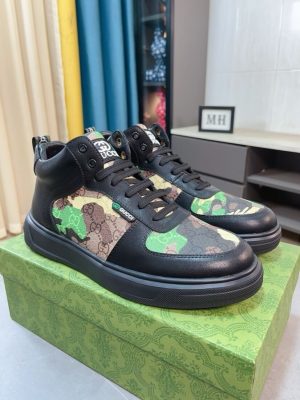 Gucci GG canvas and black leather high-top sneakers