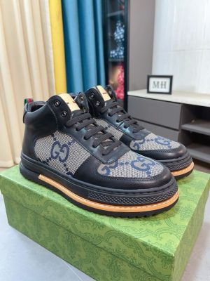 Gucci GG canvas and black leather high-top sneakers