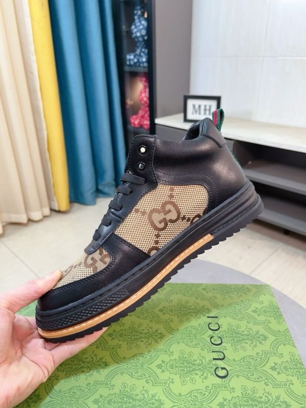 Gucci GG canvas and black leather high-top sneakers