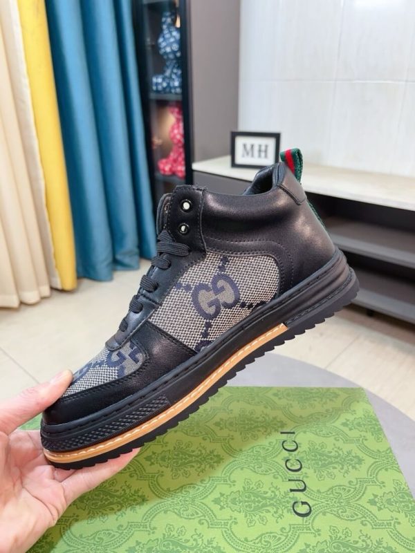 Gucci GG canvas and black leather high-top sneakers