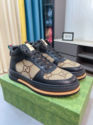 Gucci GG canvas and black leather high-top sneakers