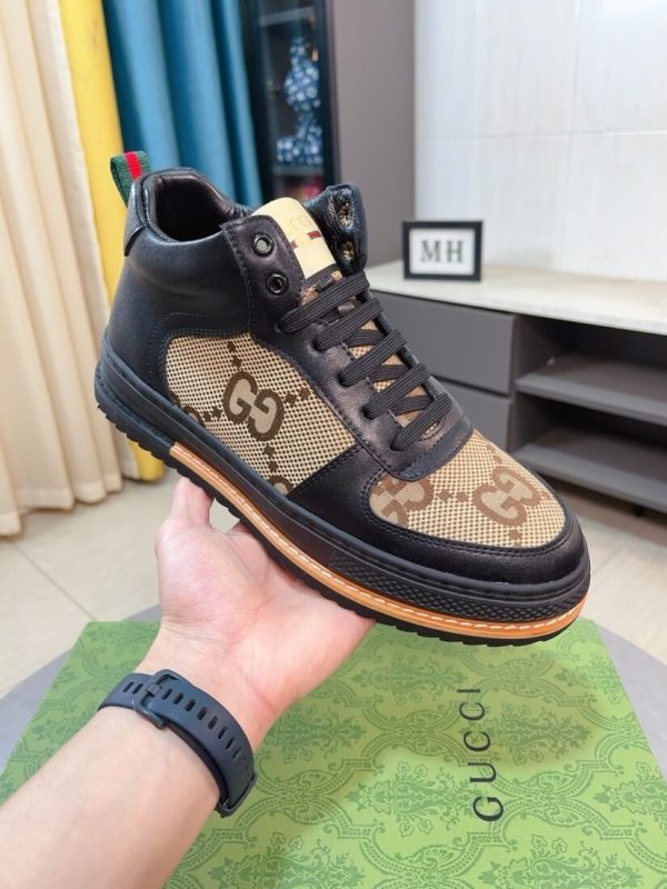 Gucci GG canvas and black leather high-top sneakers