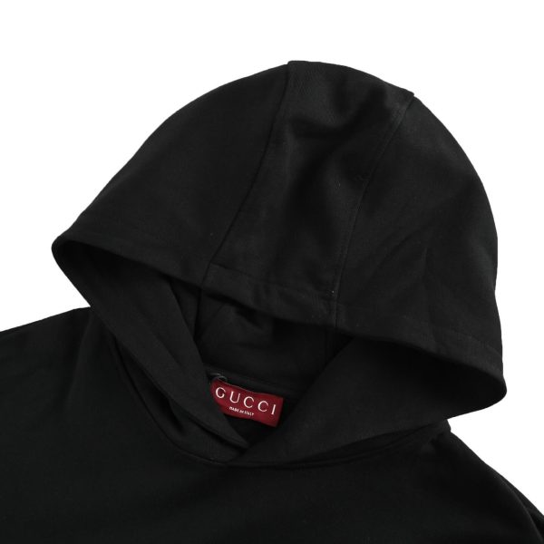 Gucci Interlocking G-patch Drawstring Hoodie- Black (7) Gucci Interlocking G-patch Drawstring Hoodie- Black