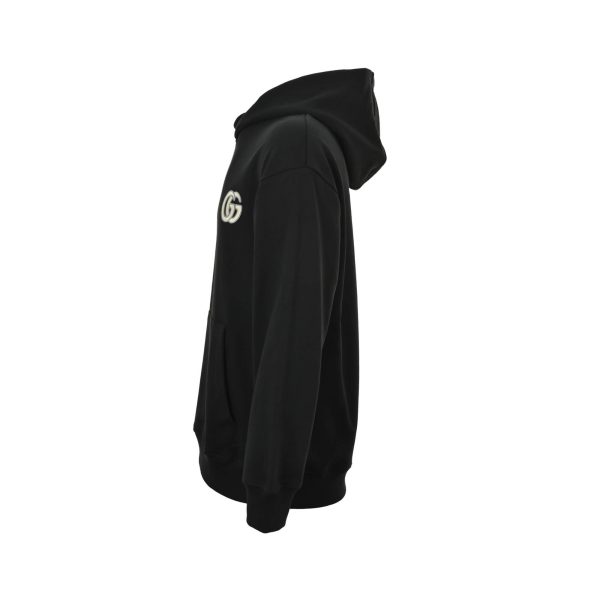 Gucci Interlocking G-patch Drawstring Hoodie- Black (8) Gucci Interlocking G-patch Drawstring Hoodie- Black