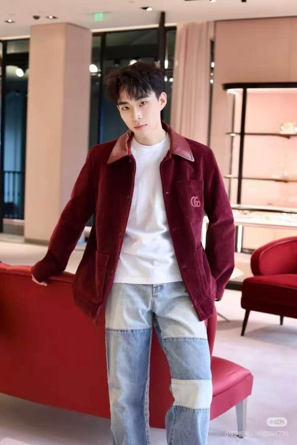 Gucci Men's Velvet Corduroy Jacket With Double G- Red