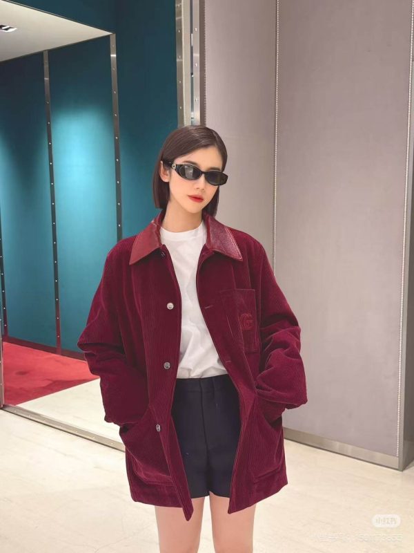 Gucci Men's Velvet Corduroy Jacket With Double G- Red