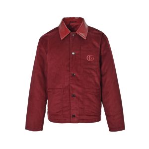 Gucci Men's Velvet Corduroy Jacket With Double G- Red