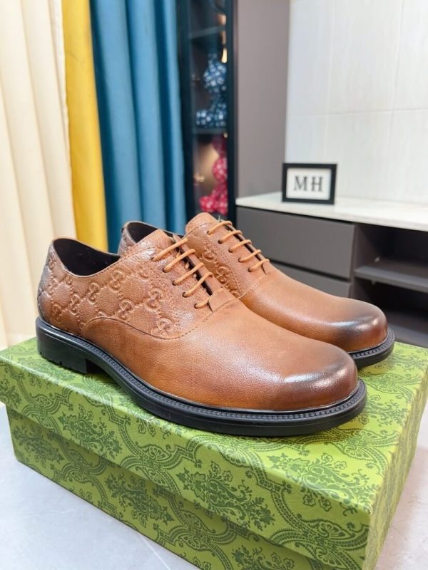 Gucci men's brown leather lace-up formal shoes