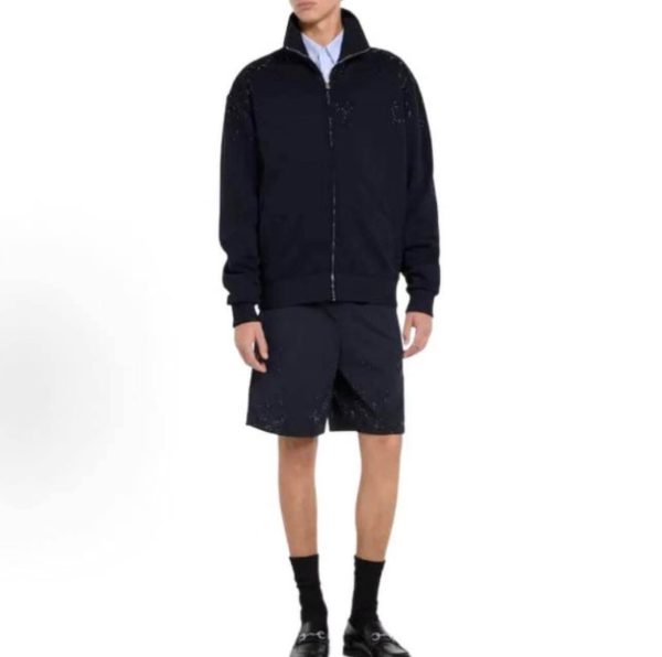 Gucci monogram-patterned crystal zip-up sweatshirt- Black