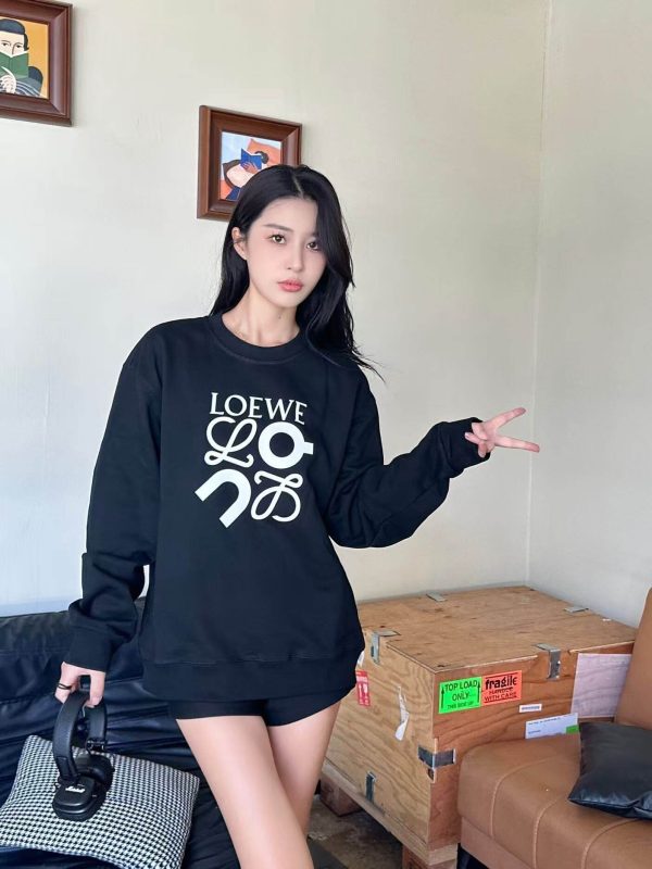 Loewe Anagram Embroidered Crew Neck Sweatshirt- Black